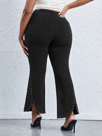 SheIn Shein sxy plus beaded asymmetrical hem flare leg jeans offer