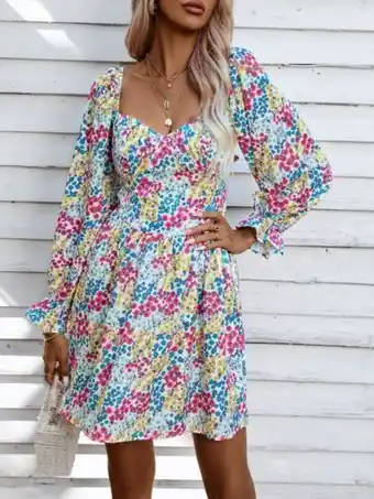 SheIn Ditsy floral sweetheart neck flounce sleeve dress offer