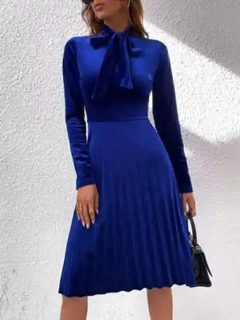 SheIn Tie neck pleated hem velvet dress offer
