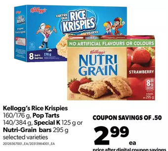Real Canadian Superstore Kellogg's rice krispies, pop tarts, special k or nutri-grain bars offer