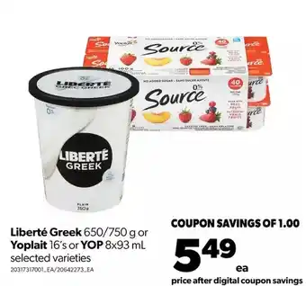 Real Canadian Superstore Liberté greek yoplait or yop offer