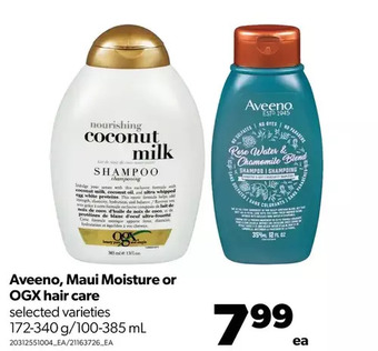 Real Canadian Superstore Aveeno, maui moisture or ogx hair care offer