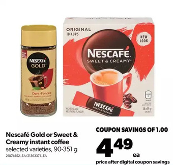 Real Canadian Superstore Nescafé gold or sweet & creamy instant coffee offer
