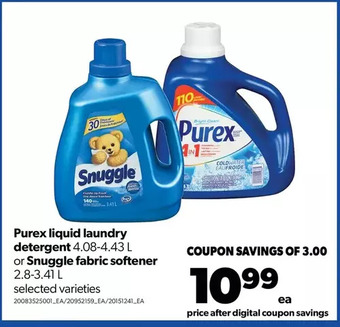 Real Canadian Superstore Purex liquid laundry detergent or snuggle fabric softener offer