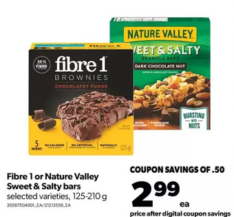 Real Canadian Superstore Fibre 1 or nature valley sweet & salty bars offer