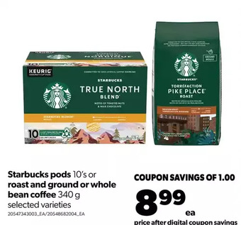 Real Canadian Superstore Starbucks pods or roast and ground or whole bean coffee offer