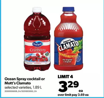 Real Canadian Superstore Ocean spray cocktail or mott's clamato offer