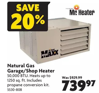 Home Hardware Natural gas garage/shop heater offer