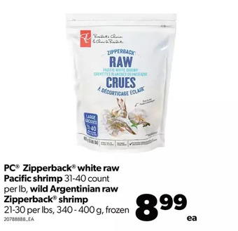 Real Canadian Superstore Pc zipperback white raw pacific shrimp, wild argentinian raw zipperback shrimp offer