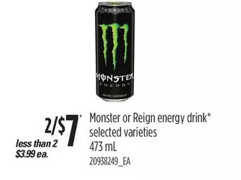 Independent Grocer Monster or reign energy drink offer