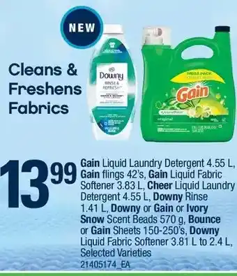 Zehrs Markets Gain liquid laundry detergent, gain flings, gain liquid fabric softener, cheer liquid laundry detergent, downy rinse, downy o offer