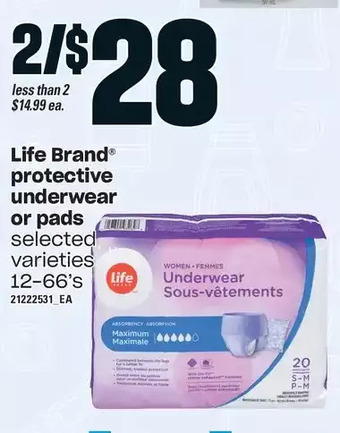 Loblaws Life brand protective underwear or pads offer