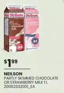 Independent Grocer Neilson partly skimmed chocolate or strawberry milk offer