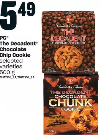 Loblaws Pc the decadent chocolate chip cookie offer