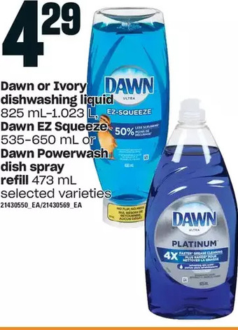 Loblaws Dawn or ivory dishwashing liquid, dawn ez squeeze or dawn powerwash dish spray refill offer