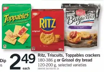 Fortinos Ritz, triscuits, toppables crackers or grissol dry bread offer