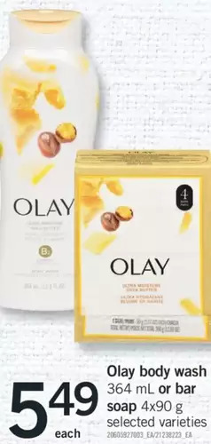 Fortinos Olay body wash or bar soap offer