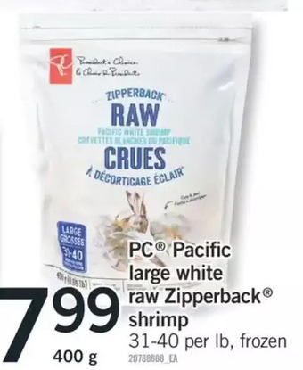 Fortinos Pc pacific large white raw zipperback shrimp offer
