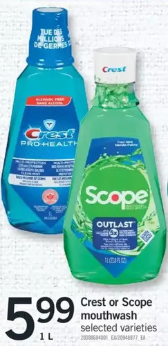 Fortinos Crest or scope mouthwash offer