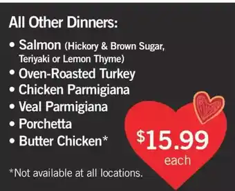 Fortinos Dinners: salmon | oven-roasted turkey | chicken parmigiana | veal parmigiana | porchetta | butter chicken offer