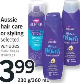 Fortinos Aussie hair care or styling offer