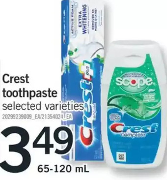 Fortinos Crest toothpaste offer