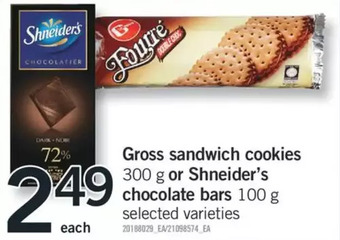 Fortinos Gross sandwich cookies or shneider's chocolate bars offer