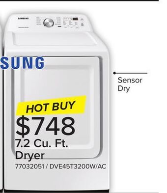 Leon's Samsung white electric dryer with sensor dry (7.2 cu.ft) - dve45t3200w/ac offer