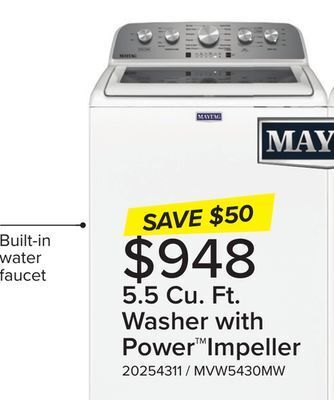 Leon's Maytag white top load washer with extra power (5.5 cu. ft.) - mvw5430mw offer