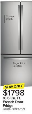 Leon's Ge fingerprint resistant 33" counter-depth french-door refrigerator (18.6 cu.ft.)- gwe19jylfs offer