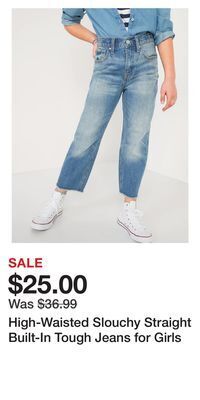Old Navy High-waisted slouchy straight built-in tough jeans for girls offer