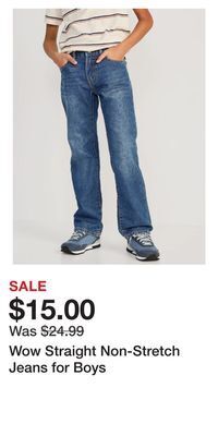 Old Navy Wow straight non-stretch jeans for boys offer