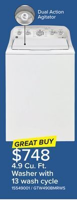 Leon's Ge white top-load washer with sanifresh cycle (4.9 cu. ft.) - gtw490bmrws offer