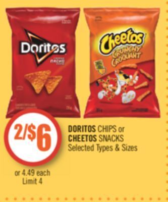 Shoppers Drug Mart Doritos chips or cheetos snacks offer