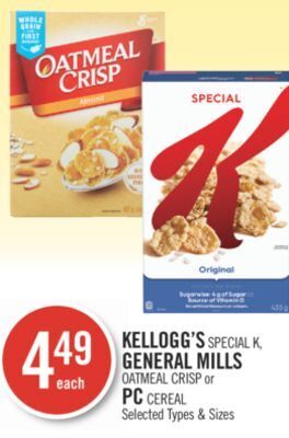 Shoppers Drug Mart Kellogg's special k, general mills oatmeal crisp or pc cereal offer