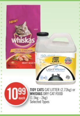 Shoppers Drug Mart Tidy cats cat litter (2.72kg) or whiskas dry cat food (1.5kg - 2kg) offer