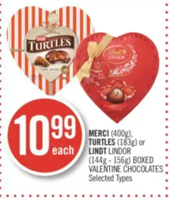 Shoppers Drug Mart Merci (400g), turtles (183g) or lindt lindor (144g - 156g) boxed valentine chocolates offer