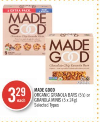 Shoppers Drug Mart Made good organic granola bars (5's) or granola minis (5 x 24g) offer