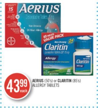 Shoppers Drug Mart Aerius (50's) or claritin (85's) allergy tablets offer