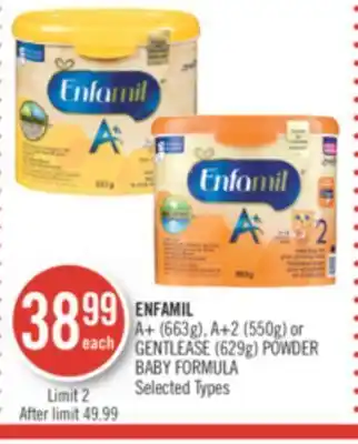 Shoppers Drug Mart Enfamil a+ (663g), a+2 (550g) or gentlease (629g) powder baby formula offer