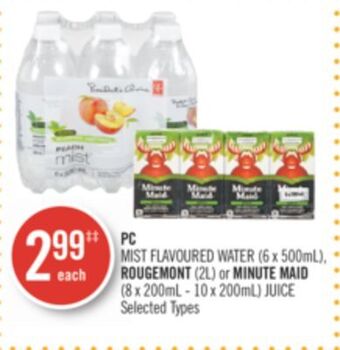 Shoppers Drug Mart Pc mist flavoured water (6 x 500ml), rougemont (2l) or minute maid (8 x 200ml - 10 x 200ml) juice offer