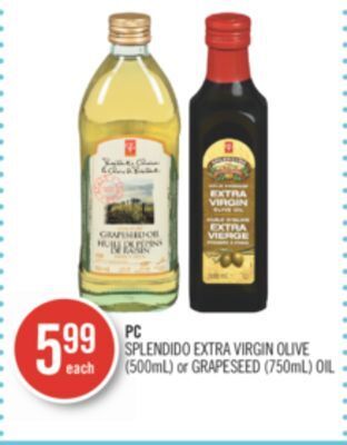 Shoppers Drug Mart Pc splendido extra virgin olive (500ml) or grapeseed (750ml) oil offer