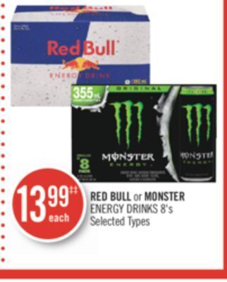 Shoppers Drug Mart Red bull or monster energy drinks offer