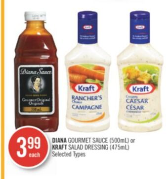 Shoppers Drug Mart Diana gourmet sauce (500ml) or kraft salad dressing (475ml) offer