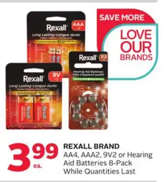 Rexall Rexall brand aa4, aaa2, 9v2 or hearing aid batteries 8-pack offer