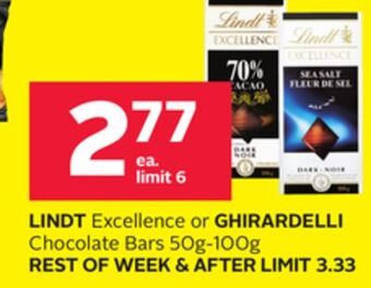 Rexall Lindt excellence or ghirardelli chocolate bars offer