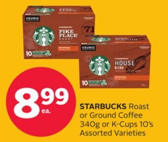 Rexall Starbucks roast or ground coffee 340g or k-cups 10's offer