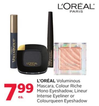 Rexall L'oréal voluminous mascara, colour riche mono eyeshadow, lineur intense eyeliner or colourqueen eyeshadow offer