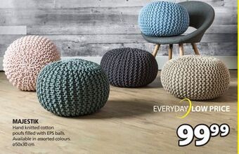 JYSK Majestik hand knitted cotton poufs filled with eps balls offer