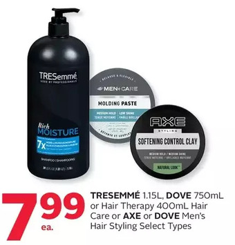 Tresemmé , dove 750ml or hair therapy 400ml hair care or axe or dove men's hair styling offer at Rexall Tresemmé , dove 750ml or hair therapy 400ml hair care or axe or dove men's hair styling offer at Rexall